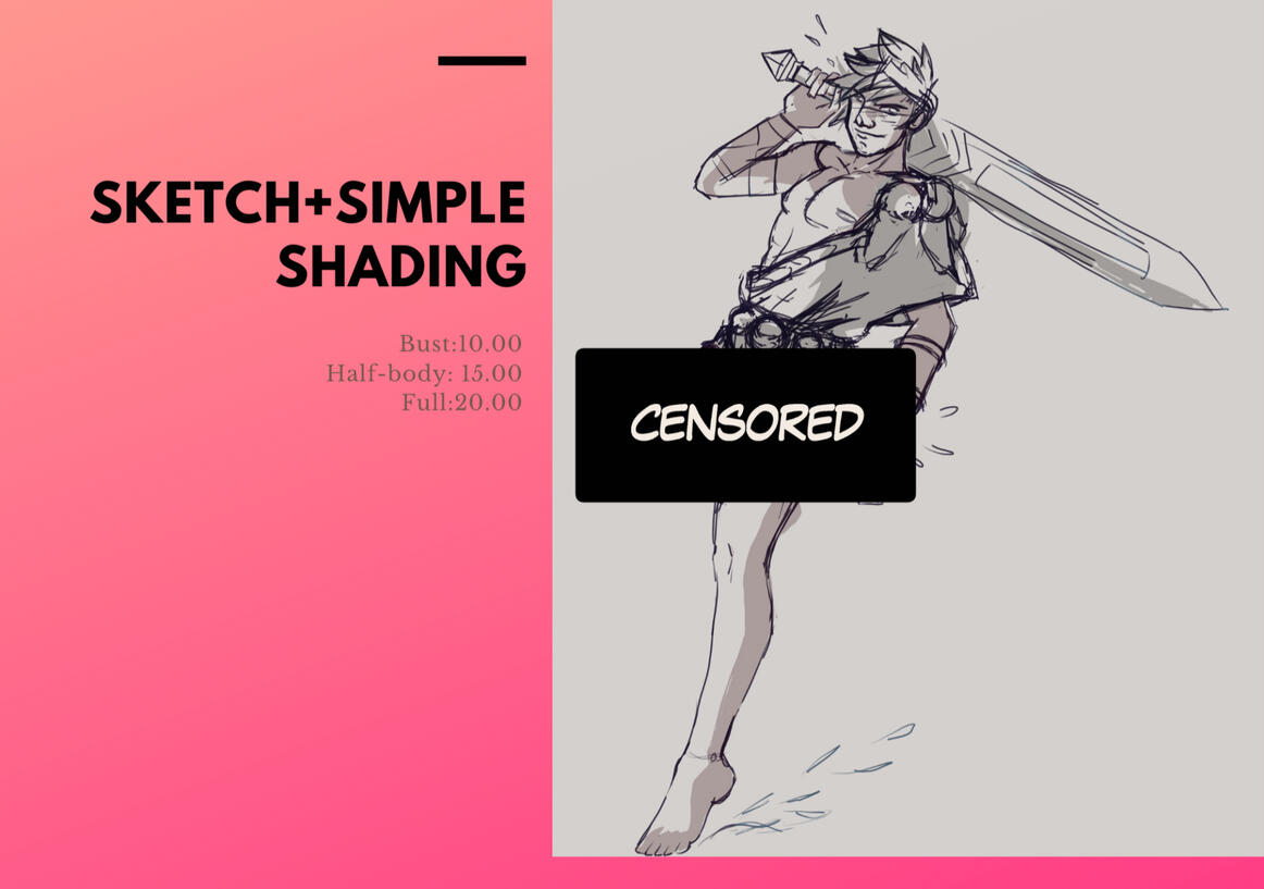 A sketch featuring Zagreus from Hades (2018) in a dynamic pose with his sword on his shoulder a large Censored bar on pelvis